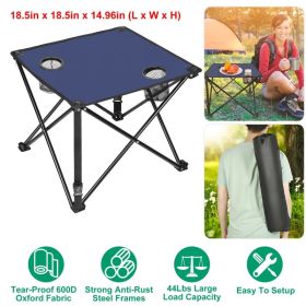 1Pc-2Pcs Options - Foldable Camping Table Portable Picnic Table Lightweight Travel Desk With 2 Cup Holders Carrying Bag (Option: 1Pc-NavyBlue)