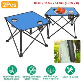 1Pc-2Pcs Options - Foldable Camping Table Portable Picnic Table Lightweight Travel Desk With 2 Cup Holders Carrying Bag (Option: 2Pcs-Blue)