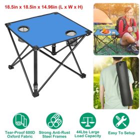 1Pc-2Pcs Options - Foldable Camping Table Portable Picnic Table Lightweight Travel Desk With 2 Cup Holders Carrying Bag (Option: 1Pc-Blue)