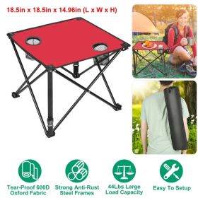 1Pc-2Pcs Options - Foldable Camping Table Portable Picnic Table Lightweight Travel Desk With 2 Cup Holders Carrying Bag (Option: 1Pc-Red)