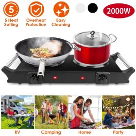 Portable Dual Burner Electric Stove - 2000W Power, 5 Temperature Levels, 5.5in Coils, Fast Even Cooking, Fits Flat Cookware, Ideal for Apartments (Color: Black)