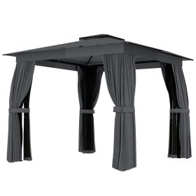 10' x 10' Outdoor Patio Gazebo, Soft Top Gazebo Canopy Shelter with Curtains, Netting, Steel Frame, Hook, Dark Gray (Option: Dark Gray-1745x390x210 mm)