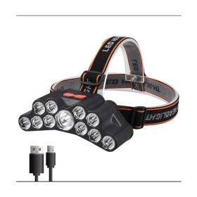 11 LED USB Rechargeable Flashlight With Builtin 18650 Battery Strong Light Camping Adventure Fishing Head Light Headlamp (Option: Black)